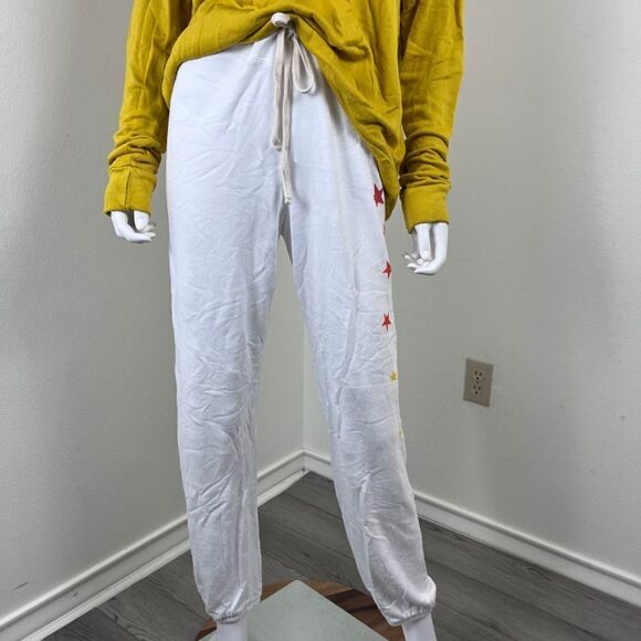 Sundry Women Size M Yellow White Stars Pullon Sweatpant Crew Neck Top Set Lounge - Picture 14 of 15